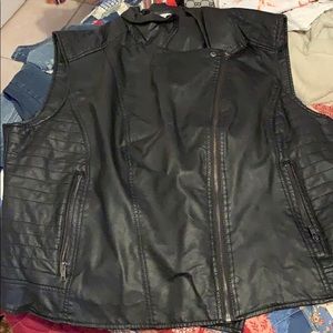 Black leather sleeveless jacket